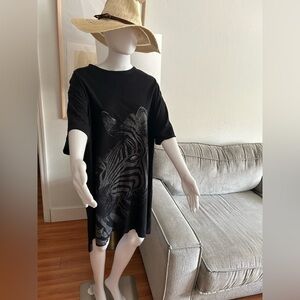 Vintage Rain Forest Black Zebra Oversized T Shirt Dress Size L